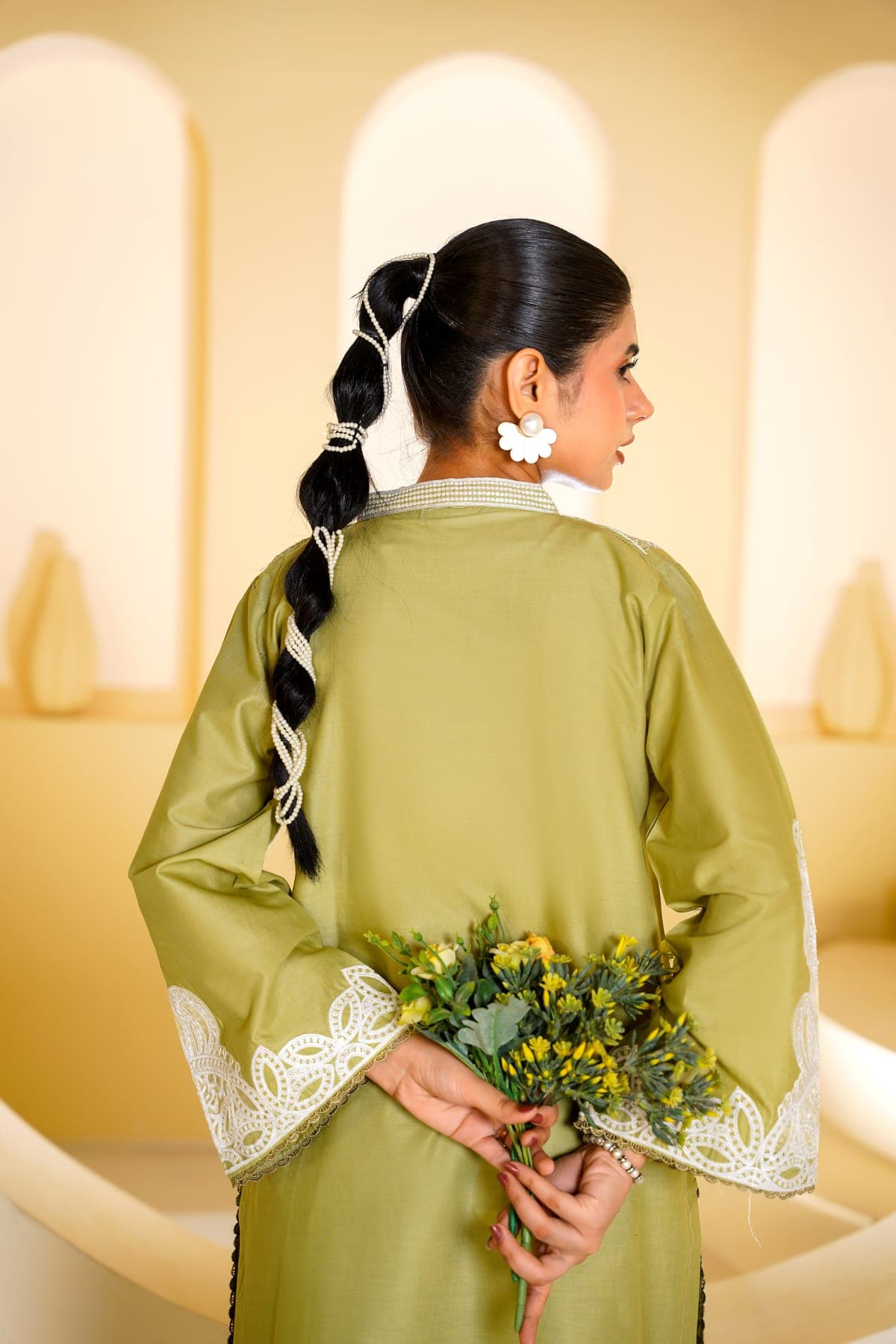 Olive Leaf Print Suit view 3