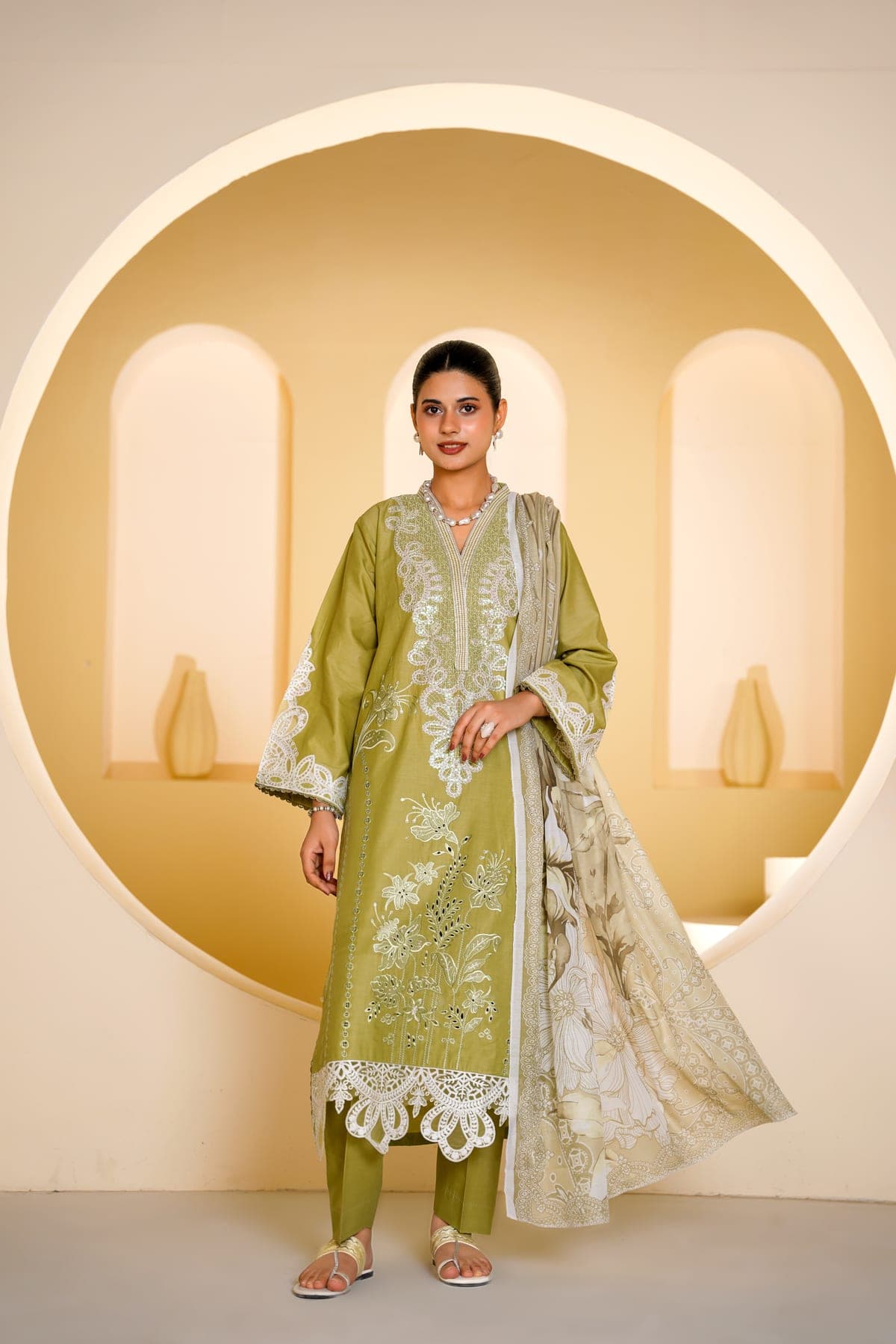 Olive Leaf Print Suit view 5