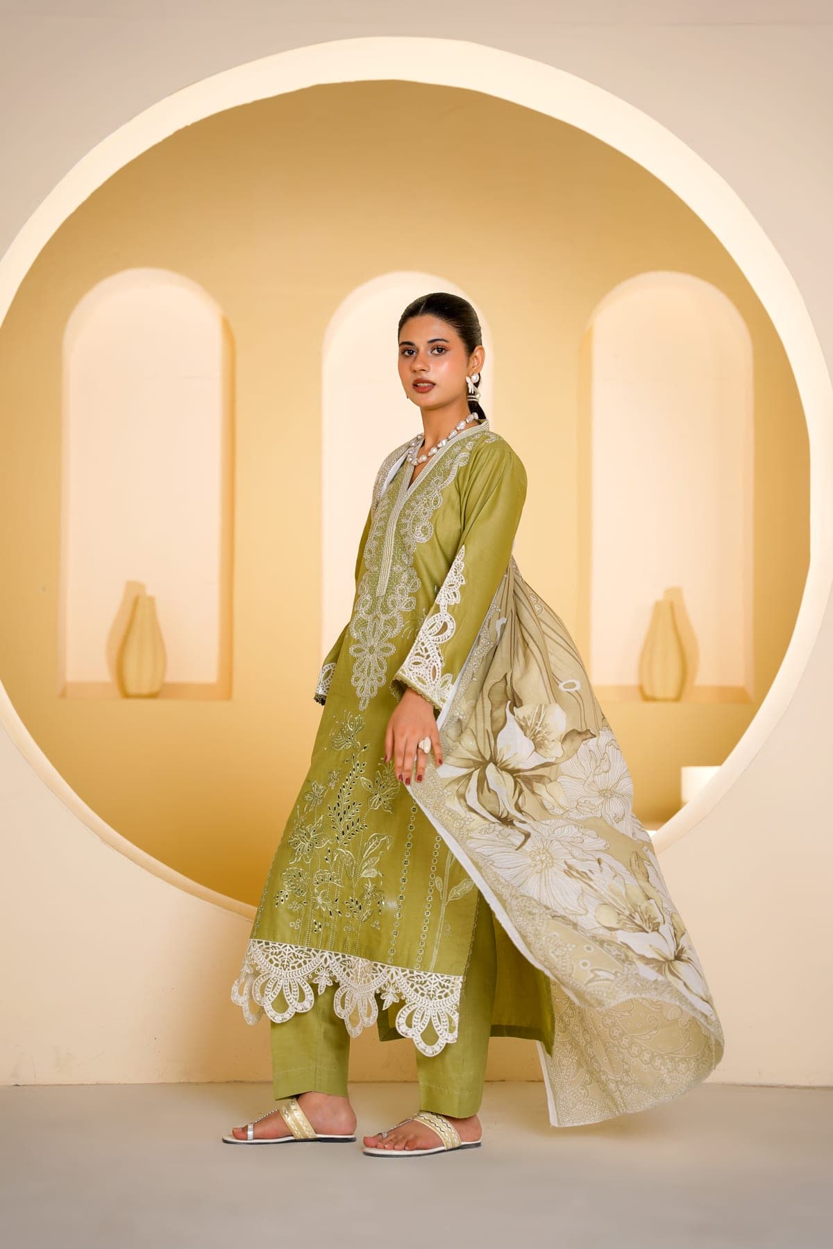 Olive Leaf Print Suit view 6