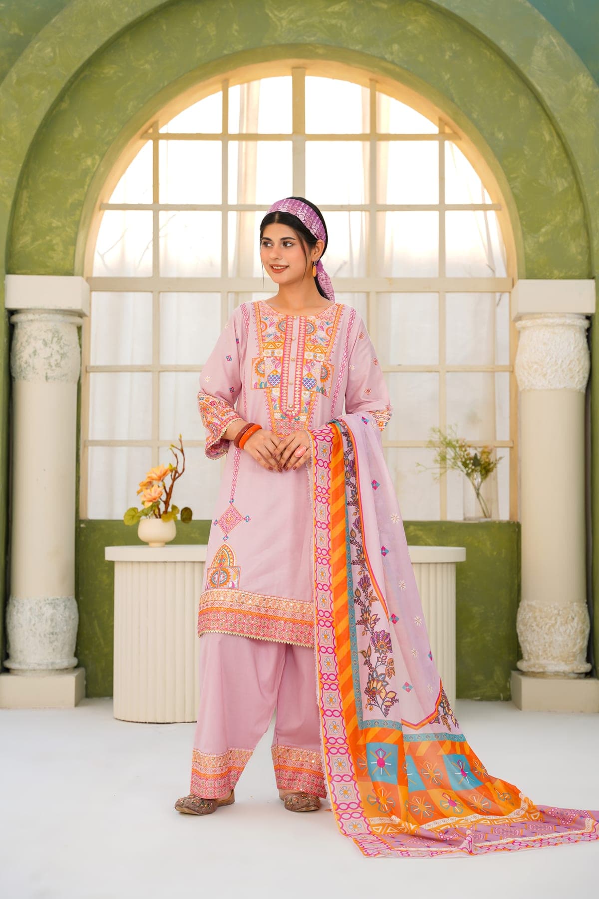 Mauve Mosaic Embroidered Suit view 3
