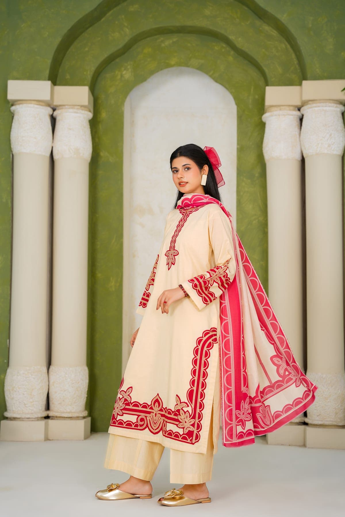 Ivory Crimson Embroidered Suit view 3