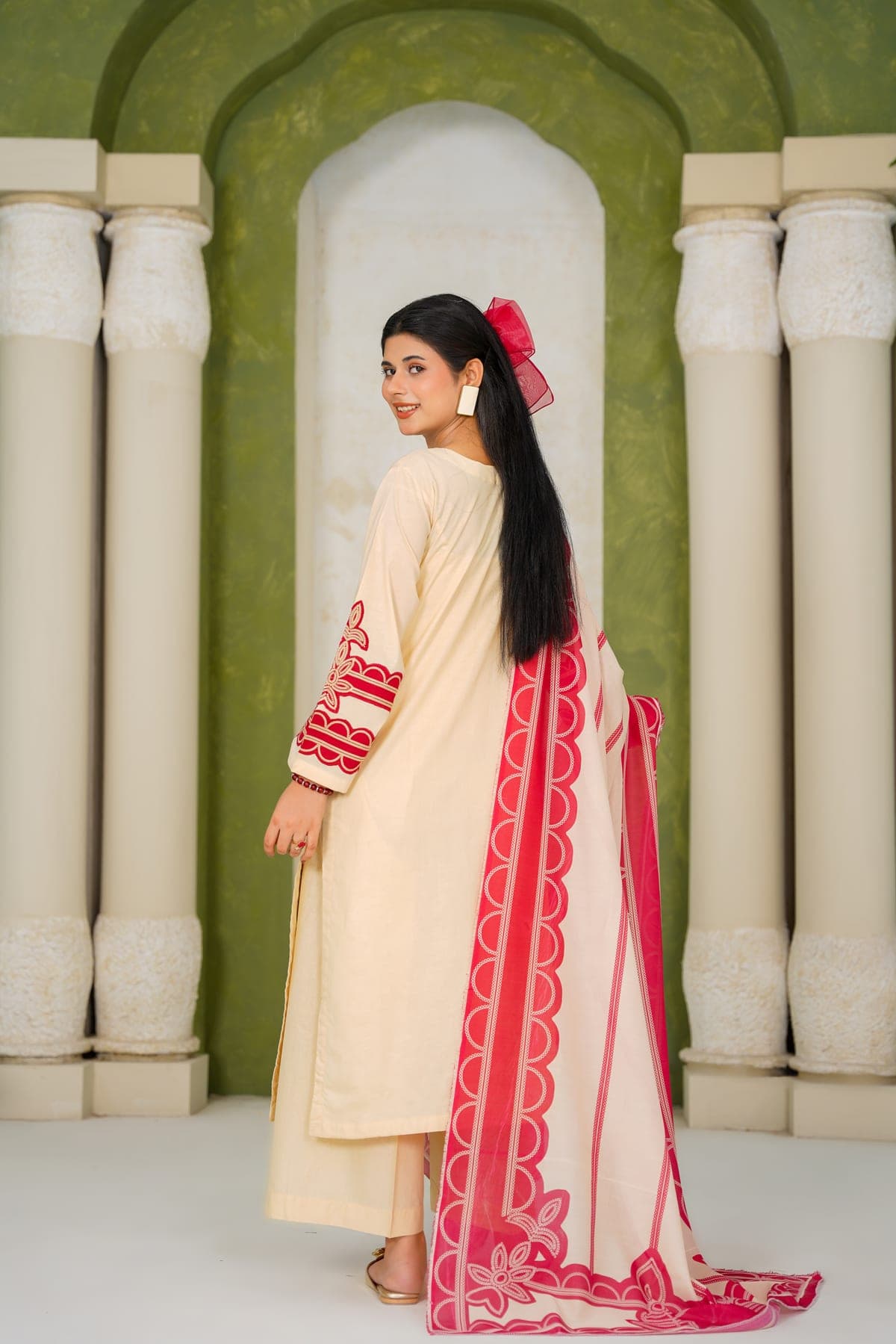 Ivory Crimson Embroidered Suit view 4