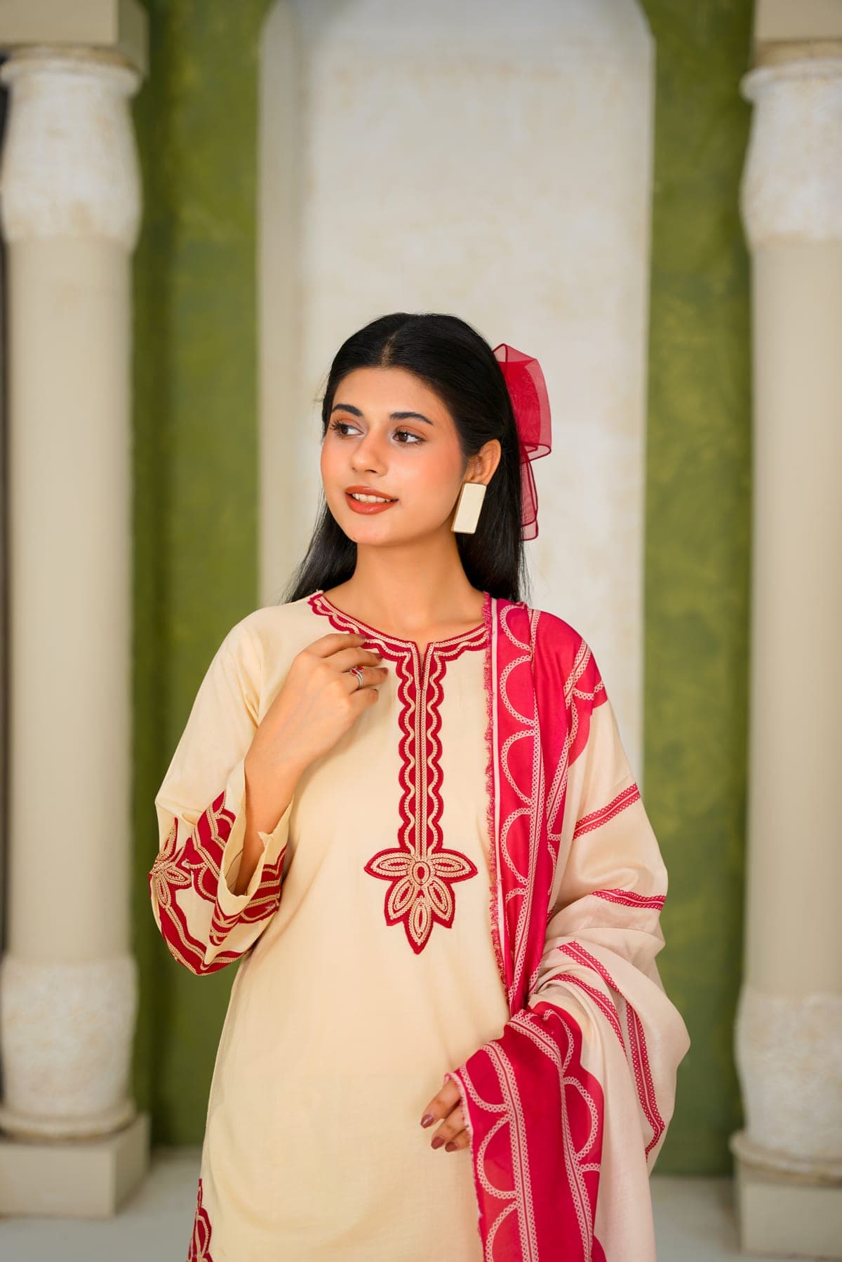 Ivory Crimson Embroidered Suit view 5