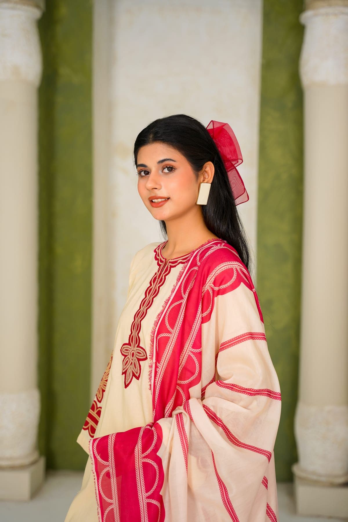 Ivory Crimson Embroidered Suit view 6