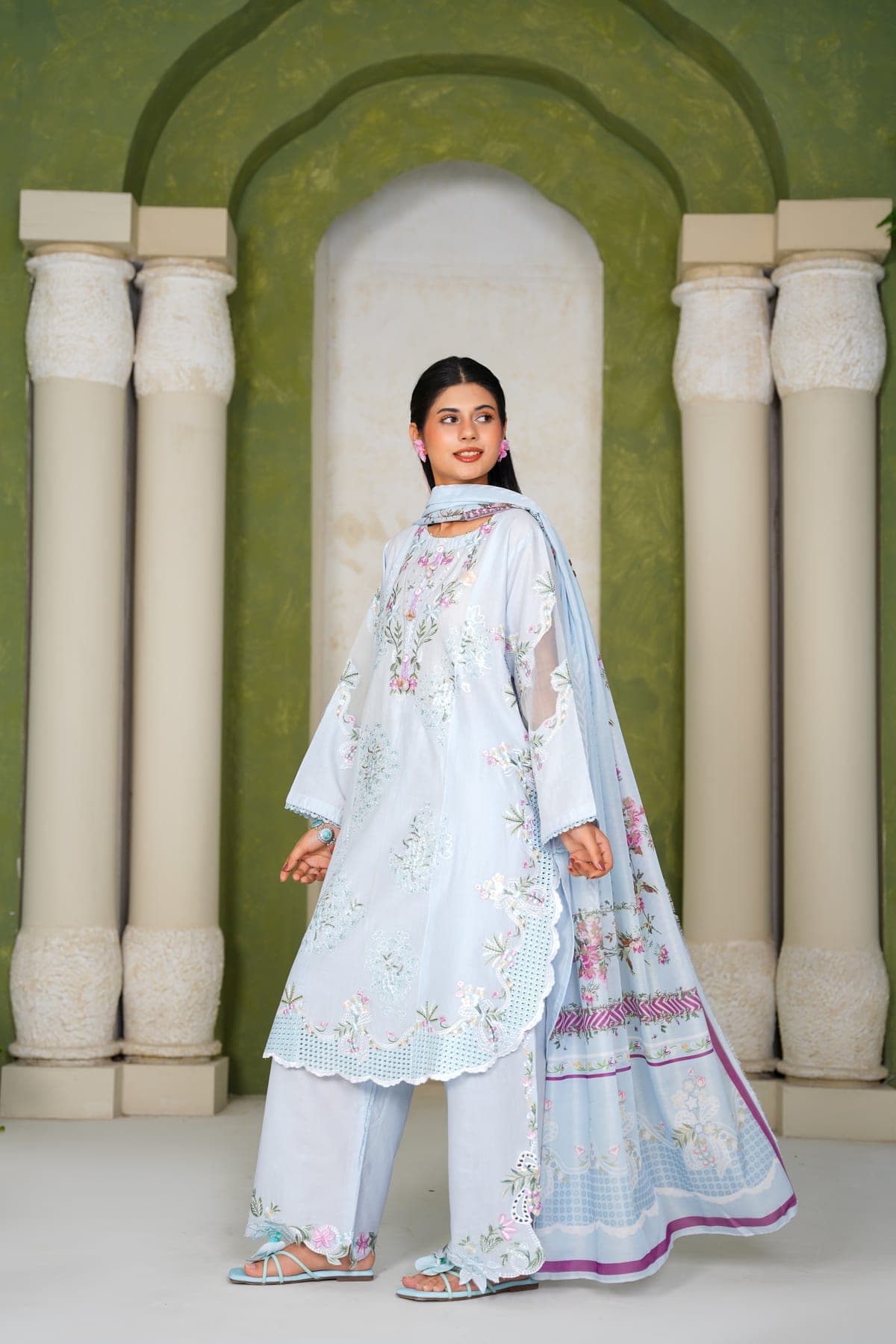Powder Blue Embroidered Suit view 3