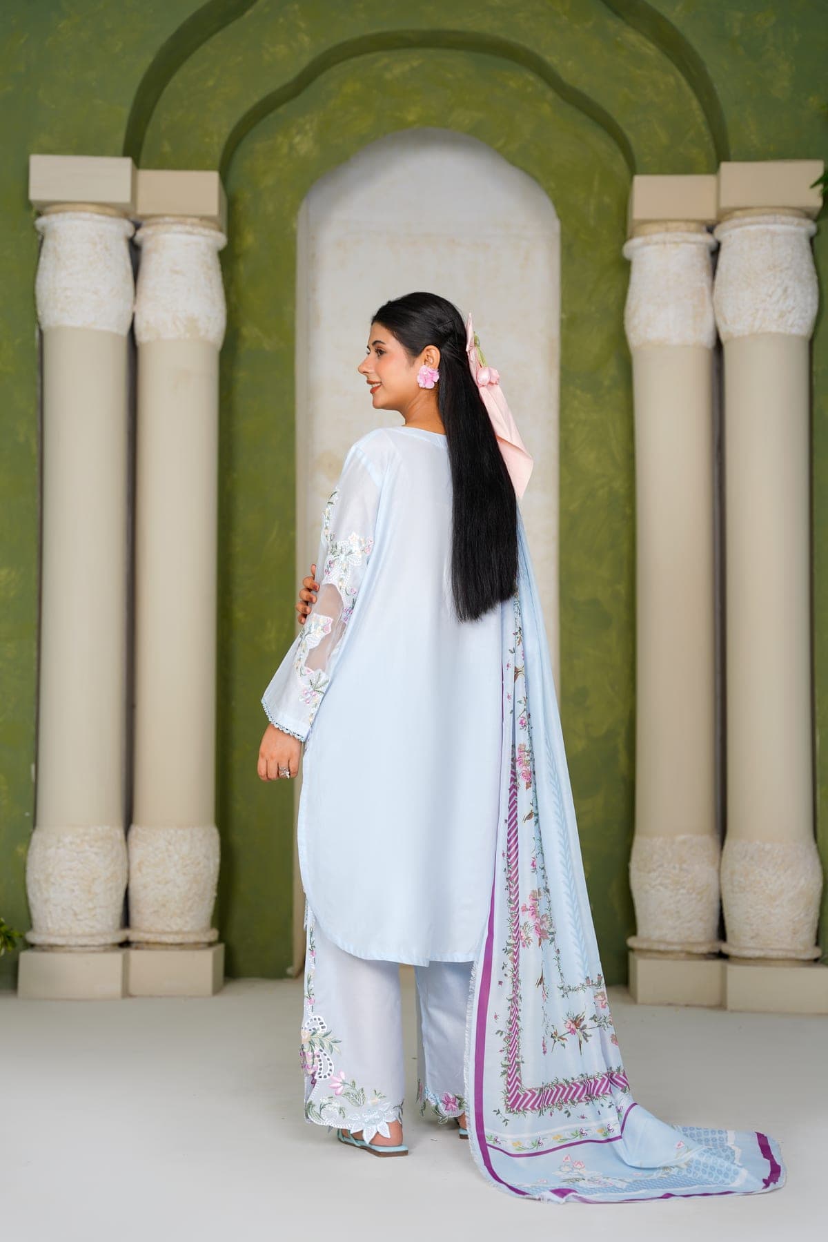 Powder Blue Embroidered Suit view 4