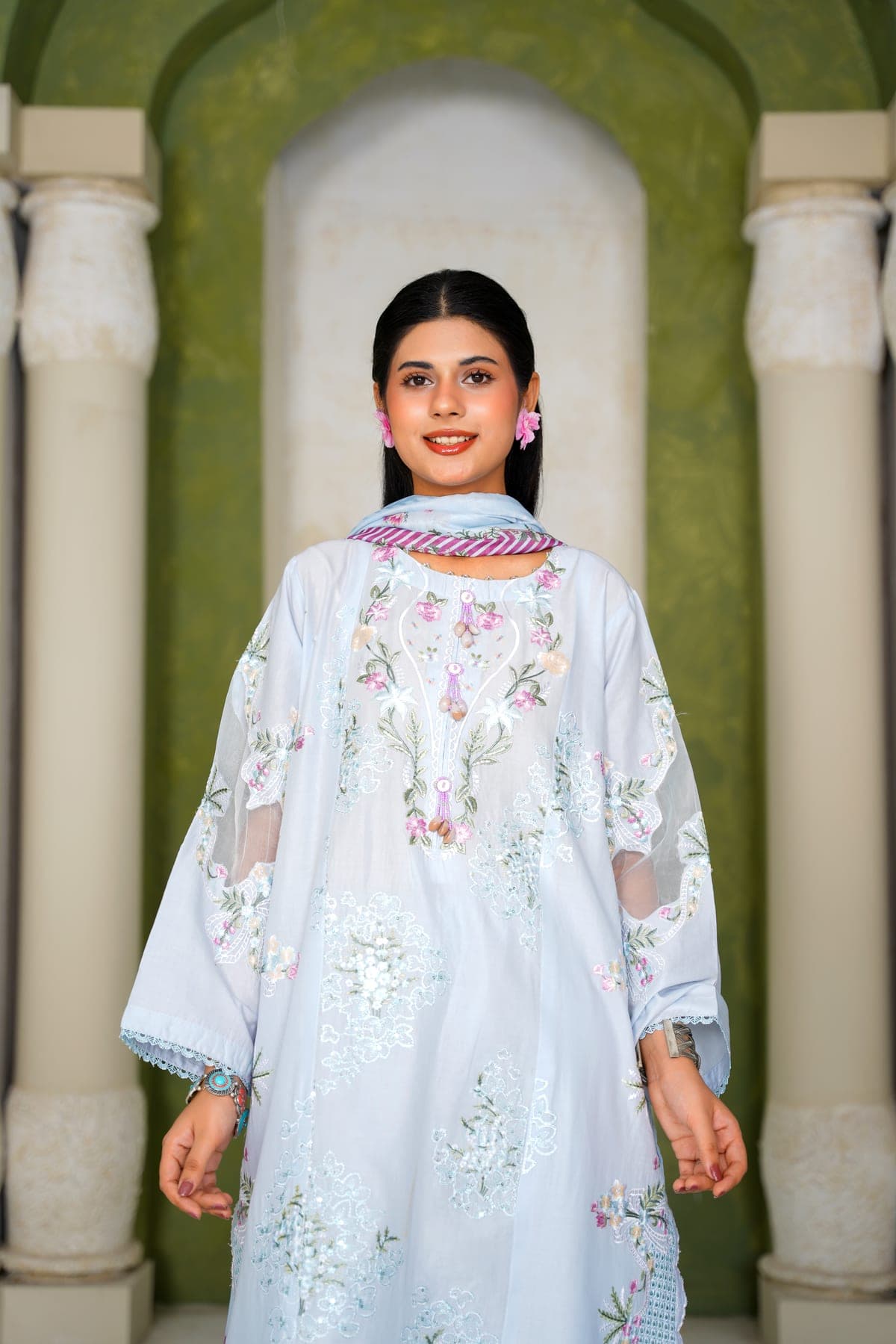 Powder Blue Embroidered Suit view 5