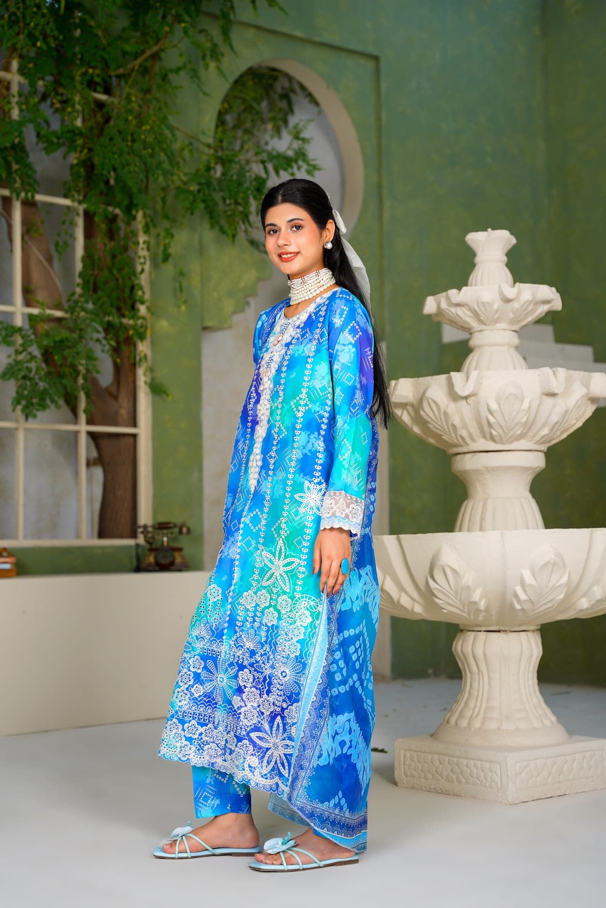 Azure Ombre Embroidered Suit view 3